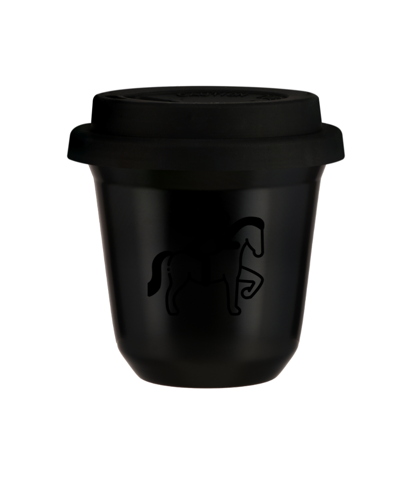 Tasse 150 ml NOIR "Équitation 2", avec couvercle noir