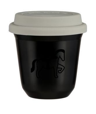 Tasse 150 ml NOIR "Équitation 2", avec couvercle blanc Tasse 150 ml NOIR "Équitation 2", avec couvercle blanc