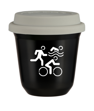 Tasse 150 ml NOIR "Sports (blanc)", avec couvercle blanc Tasse 150 ml NOIR "Sports (blanc)", avec couvercle blanc