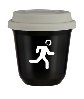 Tasse 150 ml NOIR "Coureur (blanc)", avec couvercle blanc Tasse 150 ml NOIR "Coureur (blanc)", avec couvercle blanc