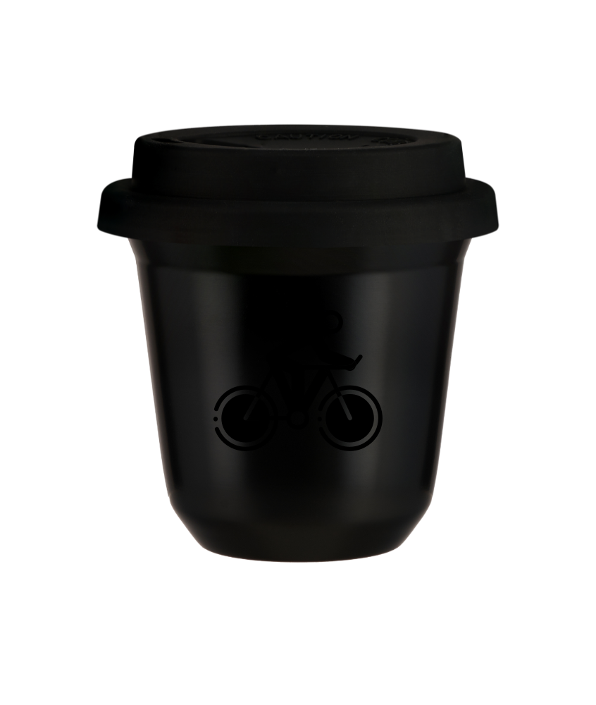 Tasse 150 ml NOIR "Cyclisme 2 (noir)", avec couvercle noir