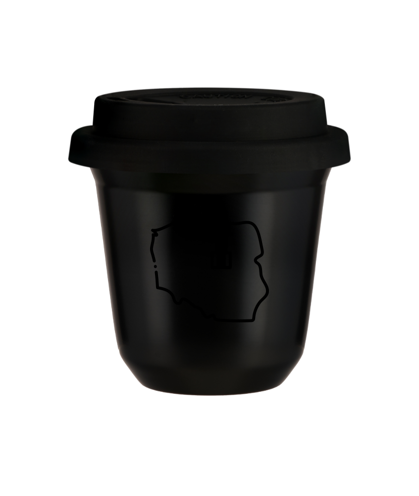 Tasse 150 ml NOIR "Pologne", avec couvercle noir