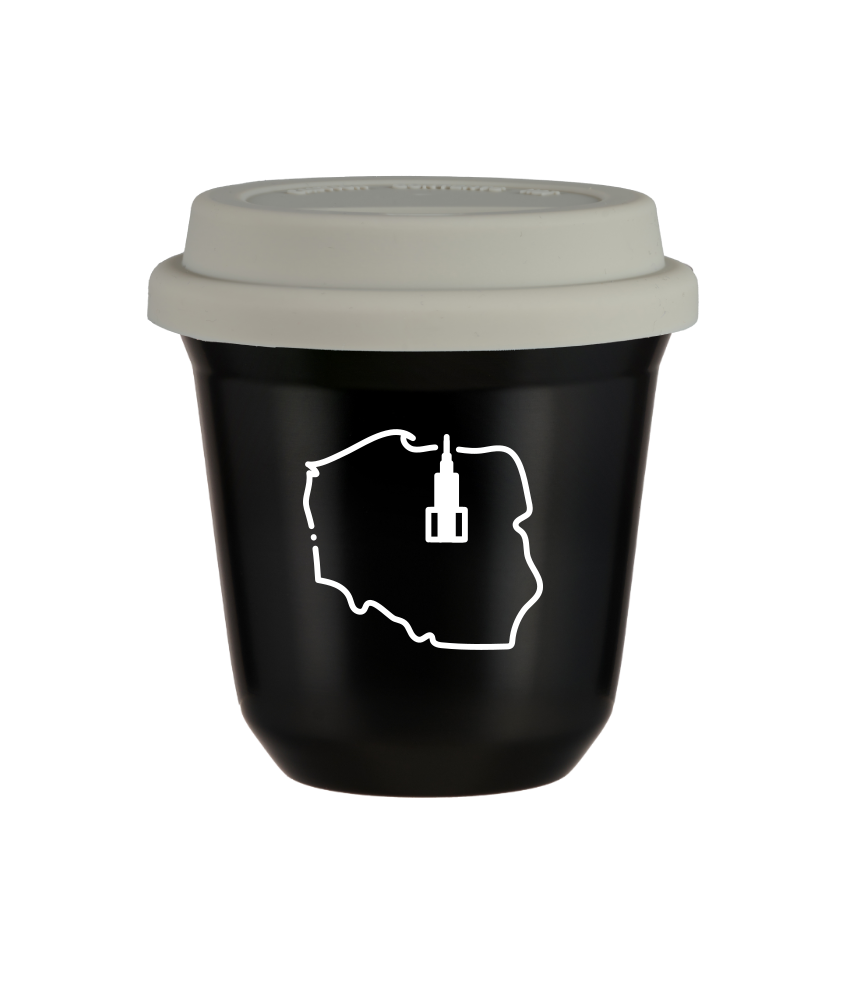 Tasse 150 ml NOIR "Pologne (blanc)", avec couvercle blanc