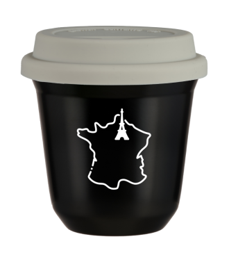 Tasse 150 ml NOIR "France (blanc)", avec couvercle blanc Tasse 150 ml NOIR "France (blanc)", avec couvercle blanc