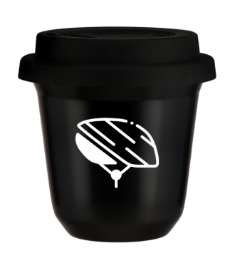 Tasse 150 ml NOIR "Casque (blanc)", avec couvercle noir Tasse 150 ml NOIR "Casque (blanc)", avec couvercle noir