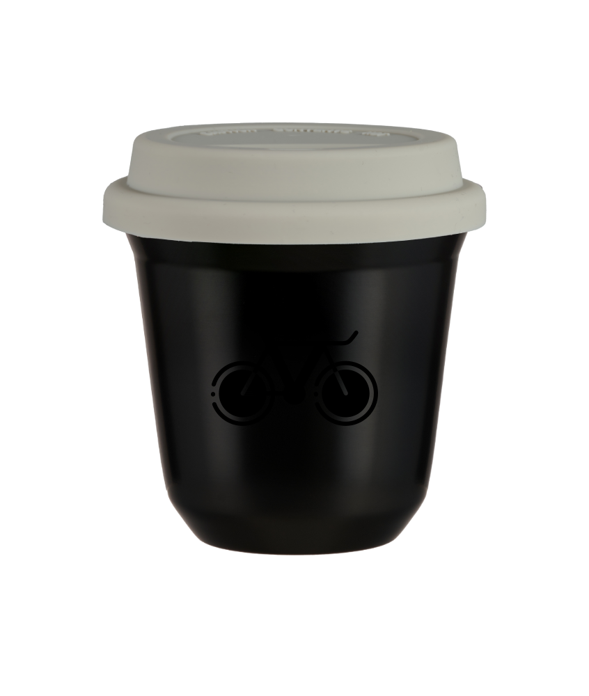Tasse 150 ml NOIR "Vélo 1", avec couvercle blanc