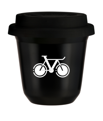 Tasse 150 ml NOIR "Vélo 1 (blanc)", avec couvercle noir Tasse 150 ml NOIR "Vélo 1 (blanc)", avec couvercle noir
