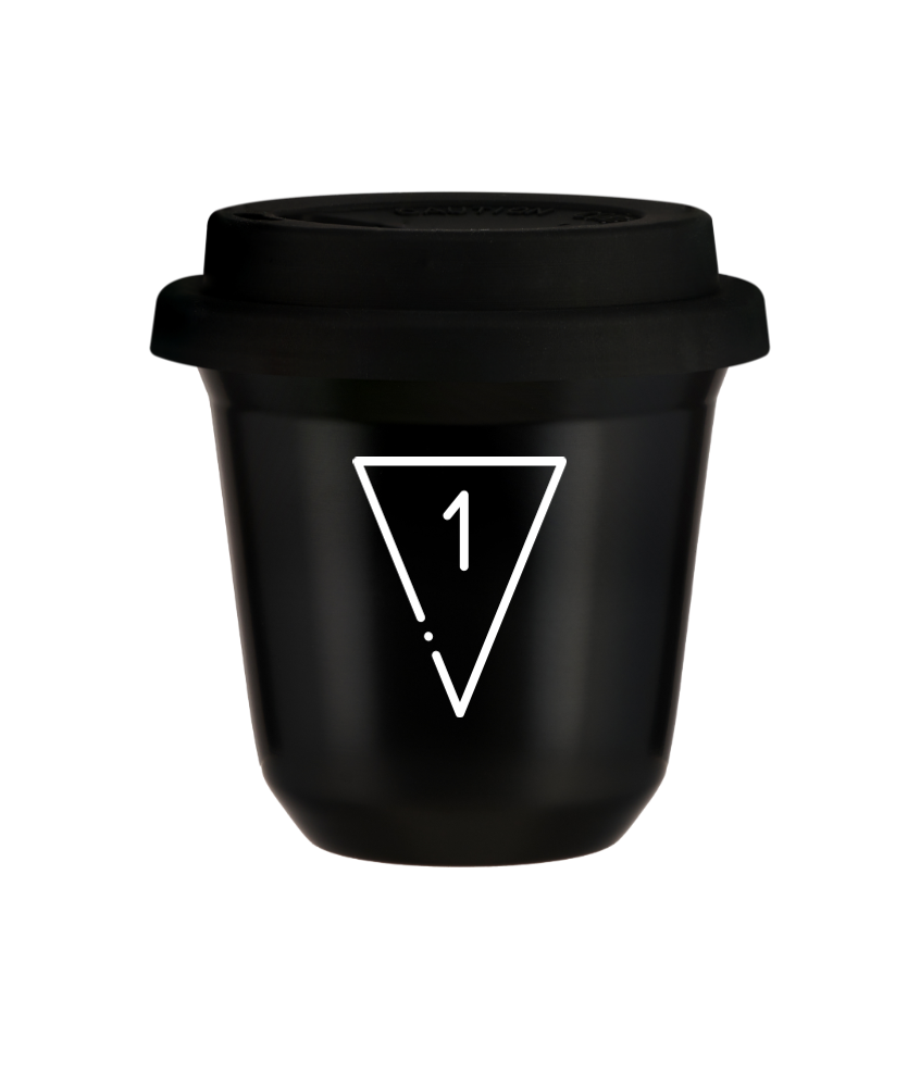 Tasse 150 ml NOIR "1 (blanc)", avec couvercle noir