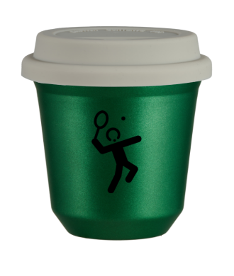 Tasse 150 ml VERT MÉTALLIQUE "Tennis 2", avec couvercle blanc Tasse 150 ml VERT MÉTALLIQUE "Tennis 2", avec couvercle blanc