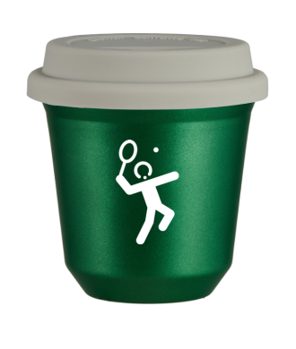 Tasse 150 ml VERT MÉTALLIQUE "Tennis 2 (blanc)", avec couvercle blanc Tasse 150 ml VERT MÉTALLIQUE "Tennis 2 (blanc)", avec couvercle blanc