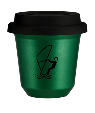 Tasse 150 ml VERT MÉTALLIQUE "Sports nautiques (noir)", avec couvercle noir Tasse 150 ml VERT MÉTALLIQUE "Sports nautiques (noir)", avec couvercle noir