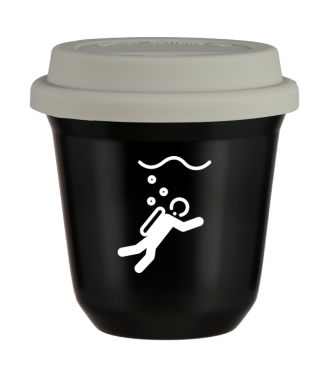 Tasse 80 ml NOIR "Plongée (blanc)", avec couvercle blanc Tasse 80 ml NOIR "Plongée (blanc)", avec couvercle blanc
