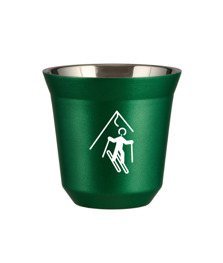Tasse 150 ml VERT MÉTALLIQUE "Ski (blanc)"