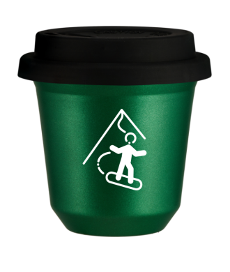 Tasse 150 ml VERT MÉTALLIQUE "Snowboard (blanc)", avec couvercle noir Tasse 150 ml VERT MÉTALLIQUE "Snowboard (blanc)", avec couvercle noir