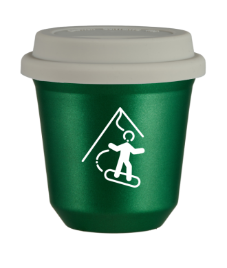 Tasse 150 ml VERT MÉTALLIQUE "Snowboard (blanc)", avec couvercle blanc Tasse 150 ml VERT MÉTALLIQUE "Snowboard (blanc)", avec couvercle blanc