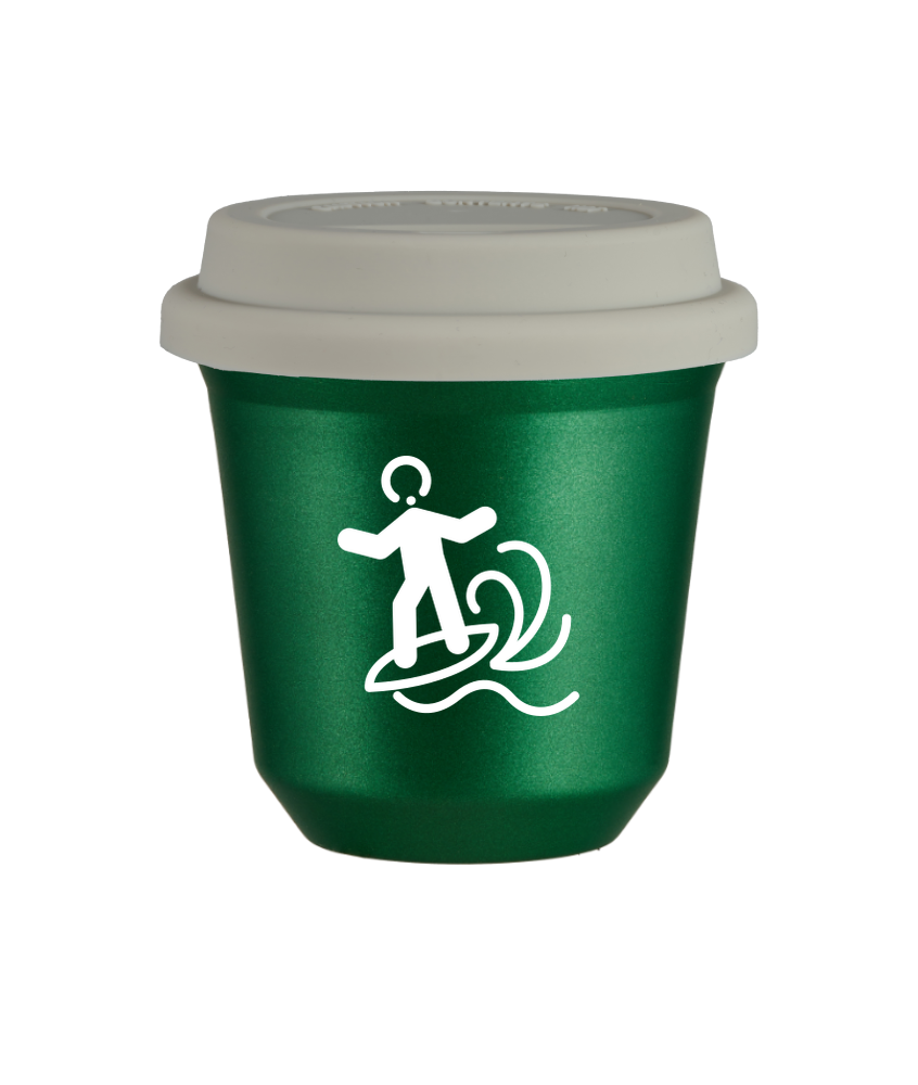 Tasse 150 ml VERT MÉTALLIQUE "Planche à voile (blanc)", avec couvercle blanc