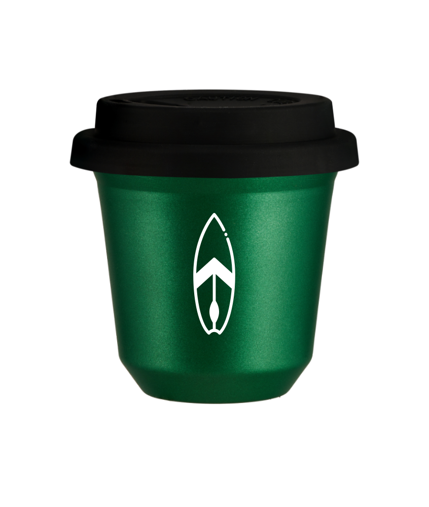 Tasse 150 ml VERT MÉTALLIQUE "Planche (blanc)", avec couvercle noir