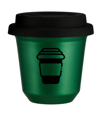 Tasse 150 ml VERT MÉTALLIQUE, avec couvercle noir Tasse 150 ml VERT MÉTALLIQUE, avec couvercle noir