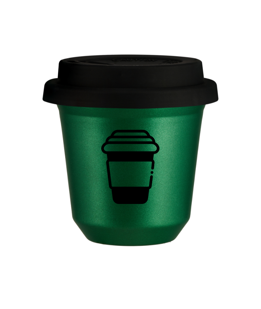 Tasse 150 ml VERT MÉTALLIQUE, avec couvercle noir