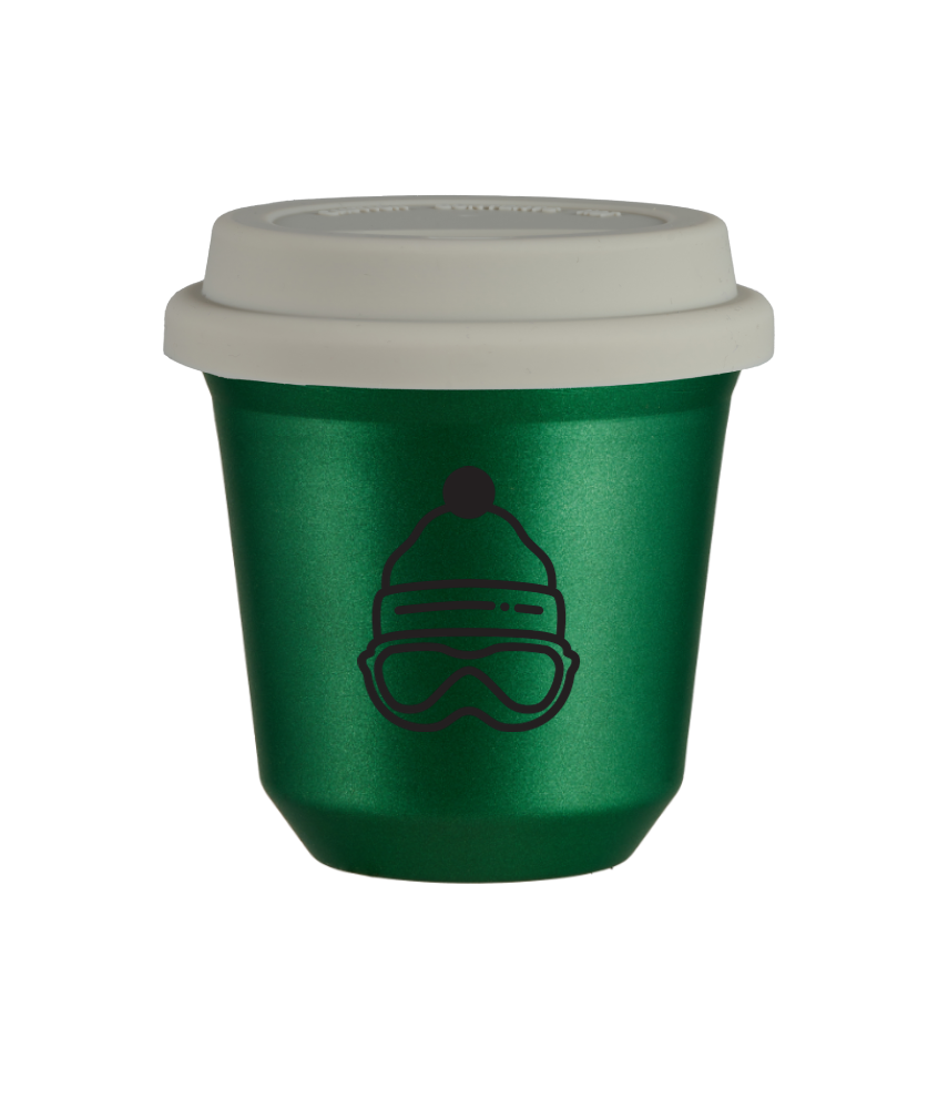 Tasse 150 ml VERT MÉTALLIQUE "Casquette", avec couvercle blanc