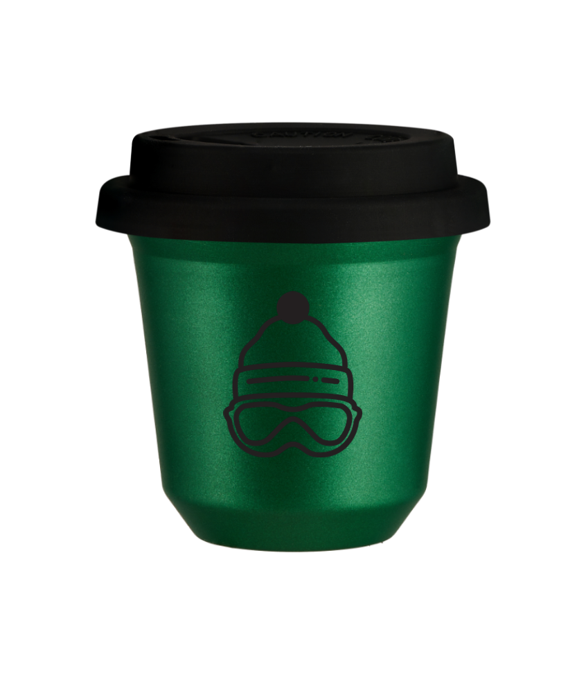 Tasse 150 ml VERT MÉTALLIQUE "Casquette (noir)", avec couvercle noir