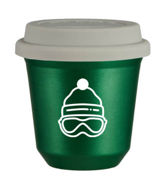 Tasse 150 ml VERT MÉTALLIQUE "Casquette (blanc)", avec couvercle blanc Tasse 150 ml VERT MÉTALLIQUE "Casquette (blanc)", avec couvercle blanc