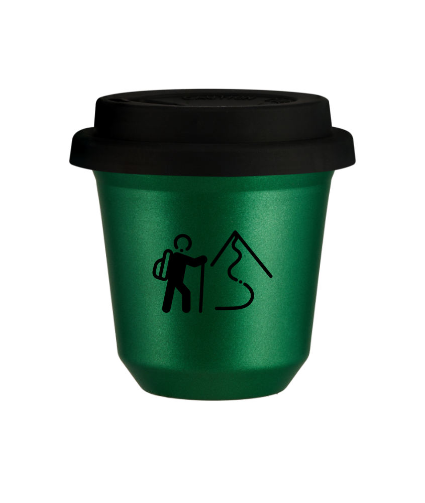 Tasse 150 ml VERT MÉTALLIQUE "Escalade 2", avec couvercle noir