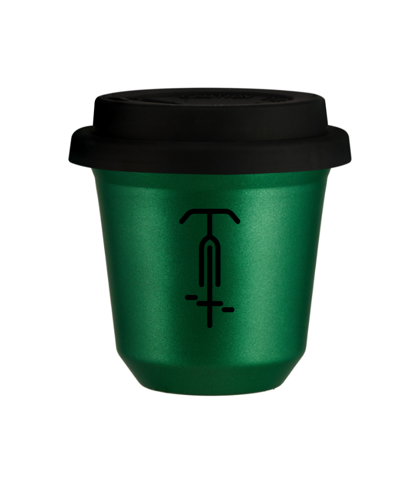 Tasse 150 ml VERT MÉTALLIQUE "Cyclisme 1 (noir)", avec couvercle noir