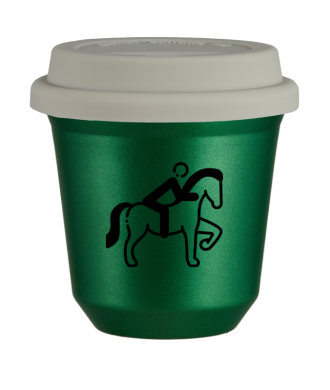 Tasse 150 ml VERT MÉTALLIQUE "Équitation 2", avec couvercle blanc Tasse 150 ml VERT MÉTALLIQUE "Équitation 2", avec couvercle blanc