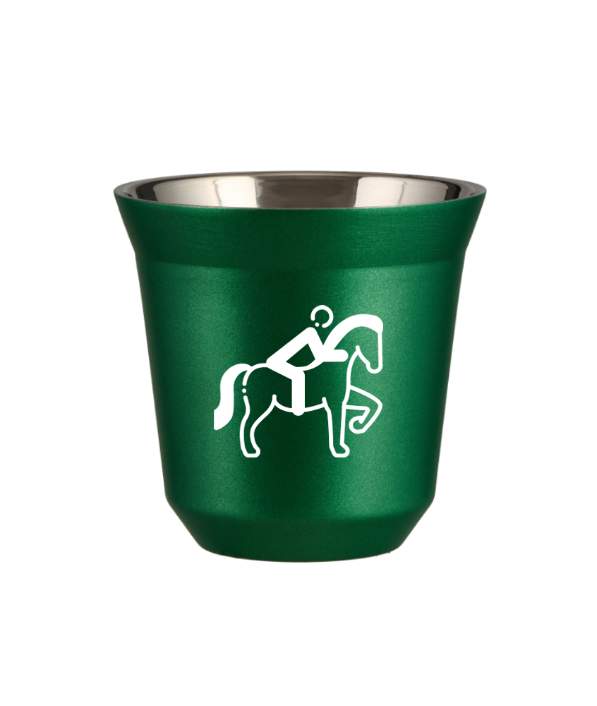 Tasse 150 ml VERT MÉTALLIQUE "Équitation 2 (blanc)"