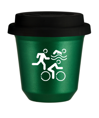 Tasse 150 ml VERT MÉTALLIQUE "Sports (blanc)", avec couvercle noir Tasse 150 ml VERT MÉTALLIQUE "Sports (blanc)", avec couvercle noir