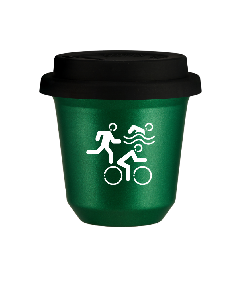 Tasse 150 ml VERT MÉTALLIQUE "Sports (blanc)", avec couvercle noir