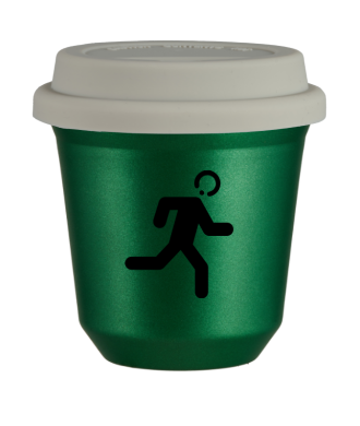 Tasse 150 ml VERT MÉTALLIQUE "Coureur (noir)", avec couvercle blanc Tasse 150 ml VERT MÉTALLIQUE "Coureur (noir)", avec couvercle blanc