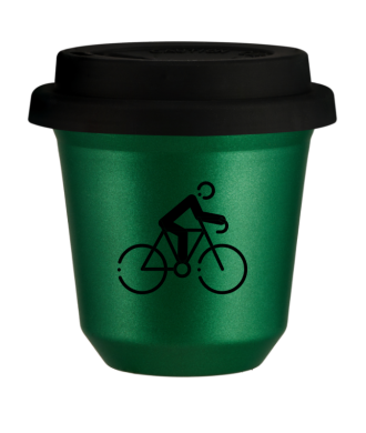 Tasse 150 ml VERT MÉTALLIQUE "Cyclisme 3 (noir)", avec couvercle noir Tasse 150 ml VERT MÉTALLIQUE "Cyclisme 3 (noir)", avec couvercle noir
