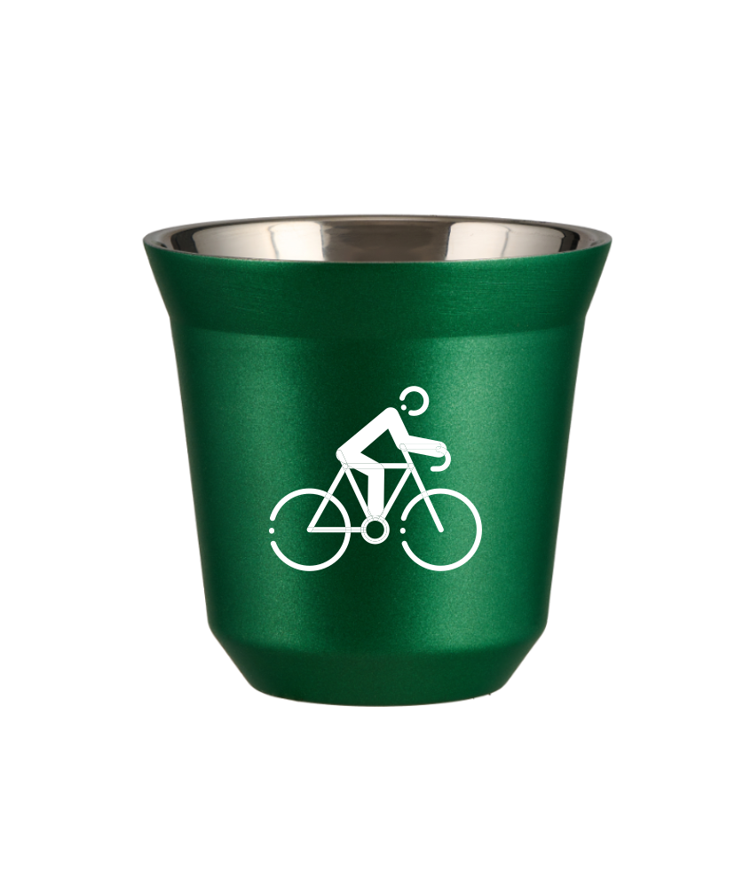 Tasse 150 ml VERT MÉTALLIQUE "Cyclisme 3 (blanc)"