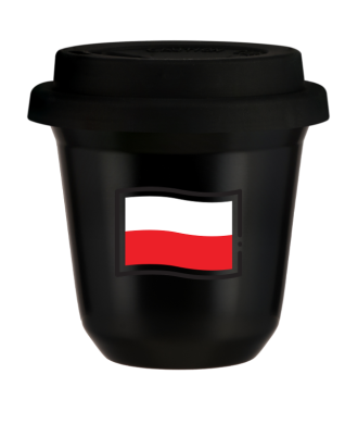 Tasse 80 ml NOIR "Drapeau polonais (noir)", avec couvercle noir Tasse 80 ml NOIR "Drapeau polonais (noir)", avec couvercle noir
