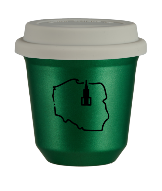 Tasse 150 ml VERT MÉTALLIQUE "Pologne (noir)", avec couvercle blanc Tasse 150 ml VERT MÉTALLIQUE "Pologne (noir)", avec couvercle blanc