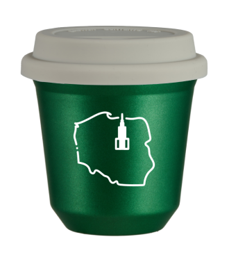 Tasse 150 ml VERT MÉTALLIQUE "Pologne (blanc)", avec couvercle blanc Tasse 150 ml VERT MÉTALLIQUE "Pologne (blanc)", avec couvercle blanc
