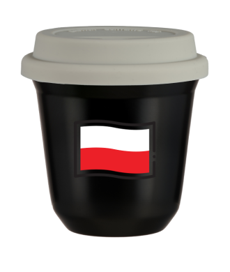 Tasse 80 ml NOIR "Drapeau polonais (noir)", avec couvercle blanc Tasse 80 ml NOIR "Drapeau polonais (noir)", avec couvercle blanc
