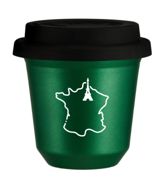 Tasse 150 ml VERT MÉTALLIQUE "France (blanc)", avec couvercle noir Tasse 150 ml VERT MÉTALLIQUE "France (blanc)", avec couvercle noir