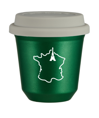 Tasse 150 ml VERT MÉTALLIQUE "France (blanc)", avec couvercle blanc Tasse 150 ml VERT MÉTALLIQUE "France (blanc)", avec couvercle blanc