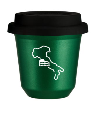 Tasse 150 ml VERT MÉTALLIQUE "Italie (blanc)", avec couvercle noir Tasse 150 ml VERT MÉTALLIQUE "Italie (blanc)", avec couvercle noir