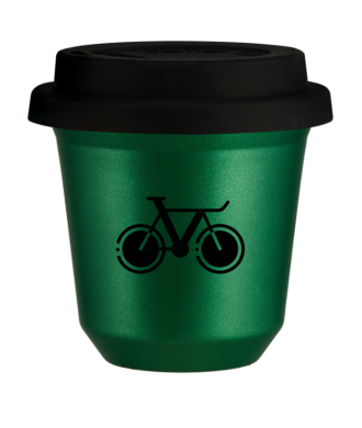 Tasse 150 ml VERT MÉTALLIQUE "Vélo 1 (noir)", avec couvercle noir Tasse 150 ml VERT MÉTALLIQUE "Vélo 1 (noir)", avec couvercle noir