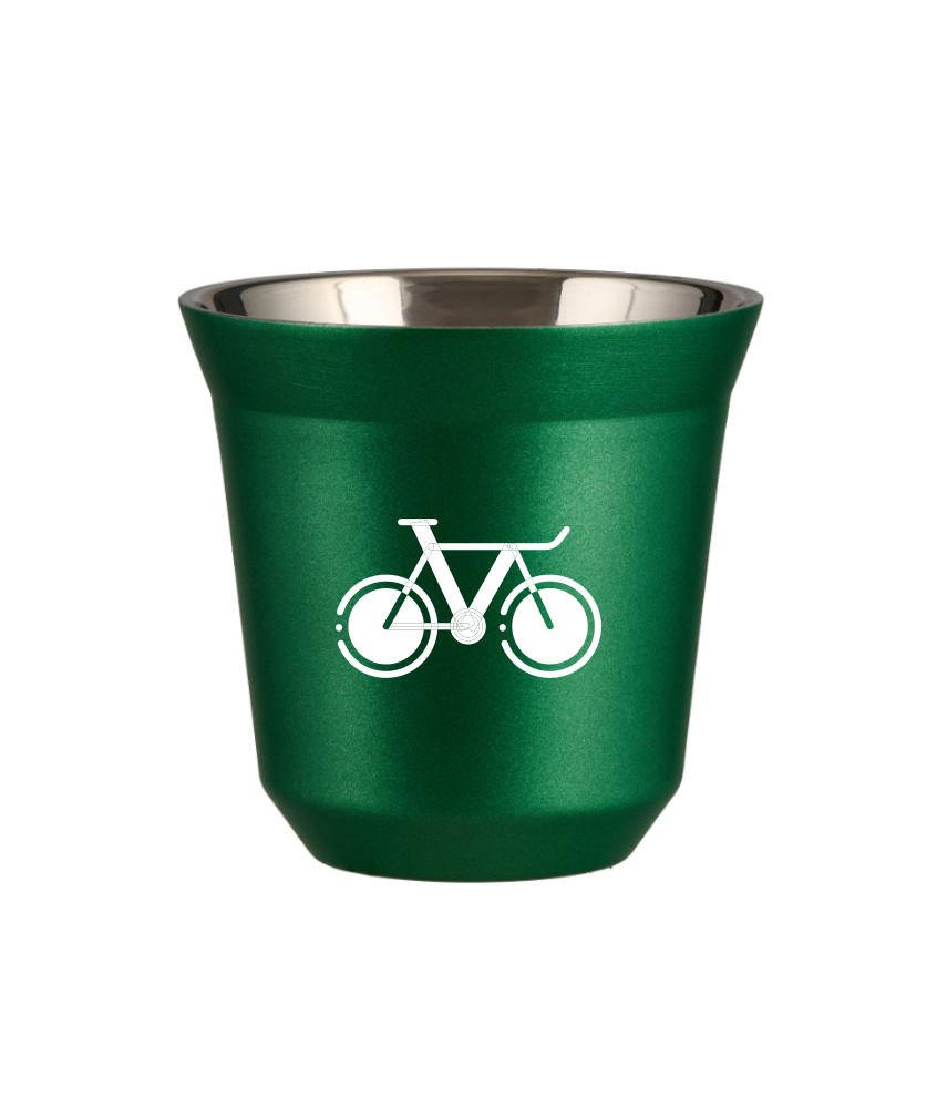 Tasse 150 ml VERT MÉTALLIQUE "Vélo 1 (blanc)"