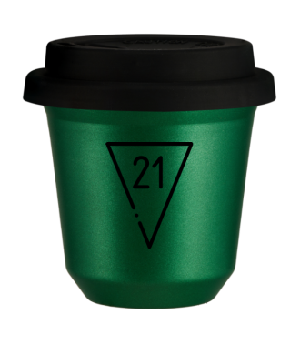 Tasse 150 ml VERT MÉTALLIQUE "21 (noir)", avec couvercle noir Tasse 150 ml VERT MÉTALLIQUE "21 (noir)", avec couvercle noir
