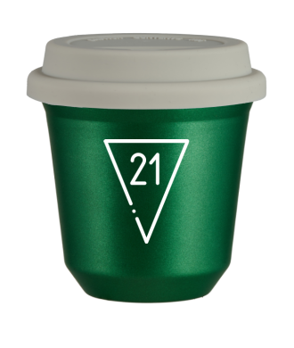 Tasse 150 ml VERT MÉTALLIQUE "21 (blanc)", avec couvercle blanc Tasse 150 ml VERT MÉTALLIQUE "21 (blanc)", avec couvercle blanc