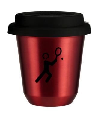 Tasse 150 ml ROUGE MÉTALLIQUE "Tennis 1 (noir)", avec couvercle noir Tasse 150 ml ROUGE MÉTALLIQUE "Tennis 1 (noir)", avec couvercle noir