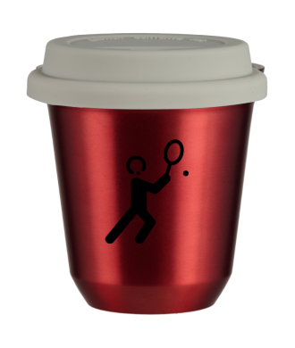 Tasse 150 ml ROUGE MÉTALLIQUE "Tennis 1 (noir)", avec couvercle blanc Tasse 150 ml ROUGE MÉTALLIQUE "Tennis 1 (noir)", avec couvercle blanc