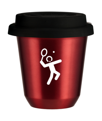 Tasse 150 ml ROUGE MÉTALLIQUE "Tennis 2 (blanc)", avec couvercle noir Tasse 150 ml ROUGE MÉTALLIQUE "Tennis 2 (blanc)", avec couvercle noir