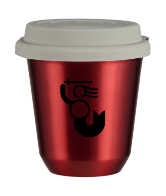 Tasse 150 ml ROUGE MÉTALLIQUE "WARSZAWSKA SYRENKA (noir)", avec couvercle blanc Tasse 150 ml ROUGE MÉTALLIQUE "WARSZAWSKA SYRENKA (noir)", avec couvercle blanc
